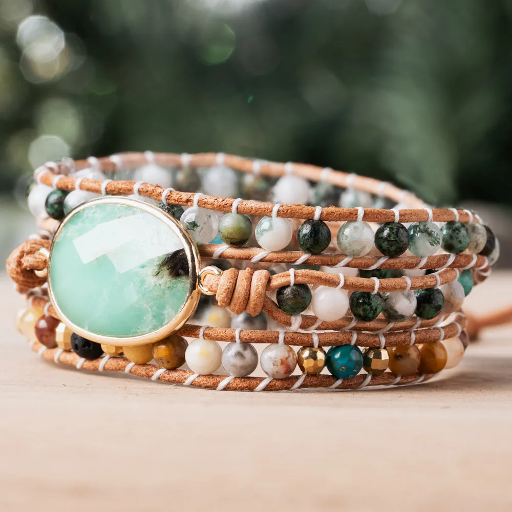 Jade Mix Stone Triple Wrap Bracelet