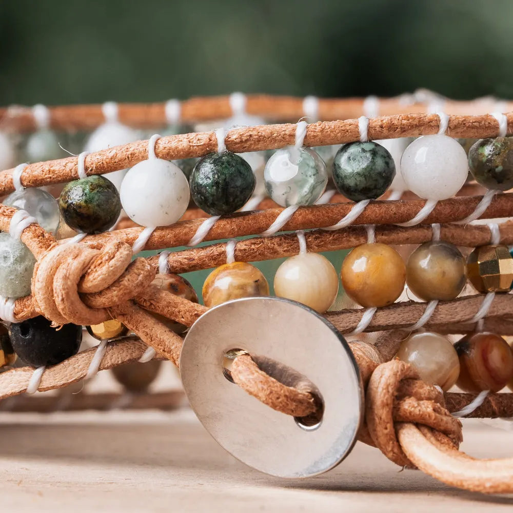 Jade Mix Stone Triple Wrap Bracelet