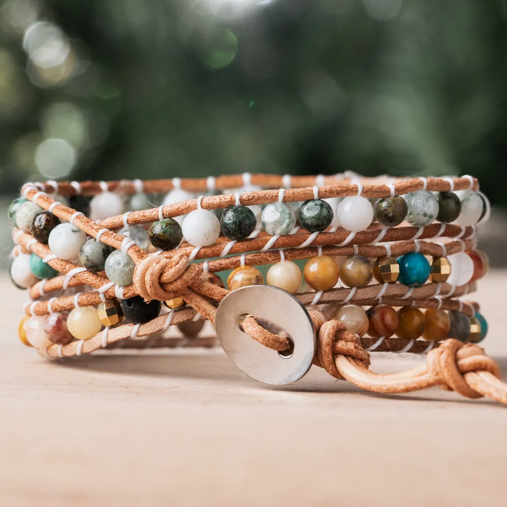 Jade Mix Stone Triple Wrap Bracelet