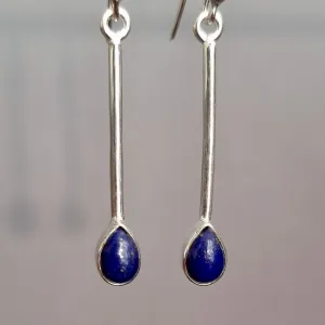 Lapis Lazuli Teardrop Long 925 Silver Earrings, E15LL