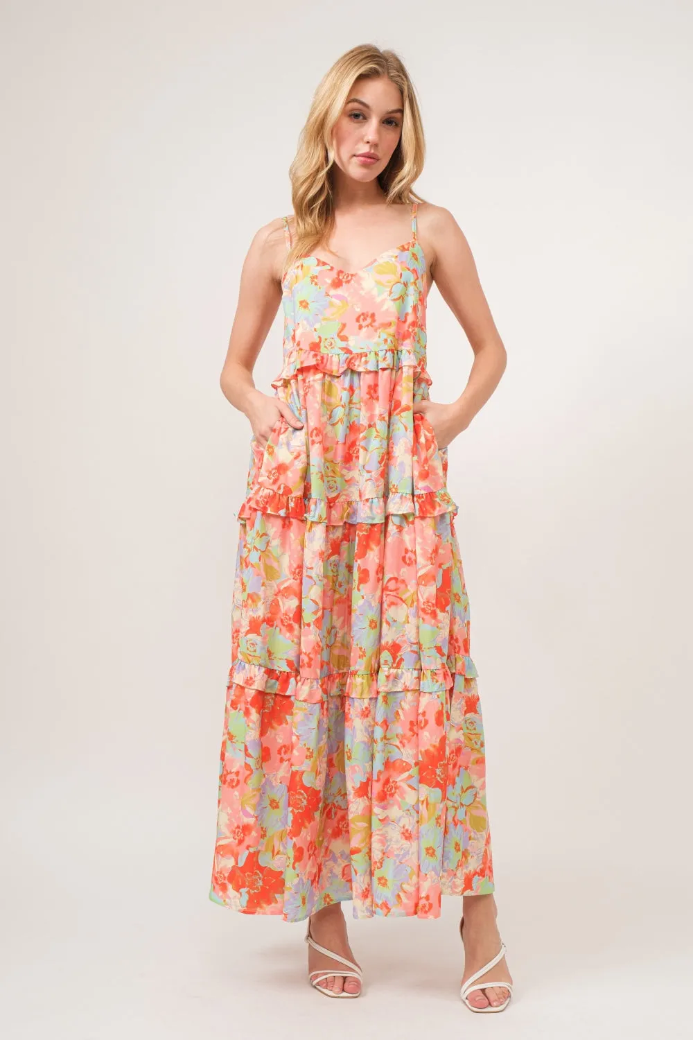 Laura Floral Ruffled Tiered Maxi Cami Dress