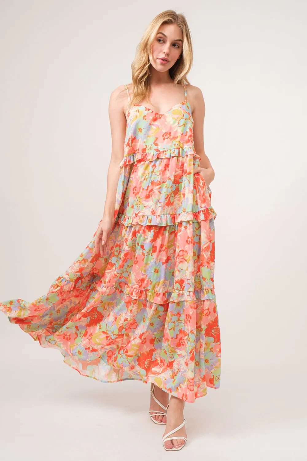 Laura Floral Ruffled Tiered Maxi Cami Dress