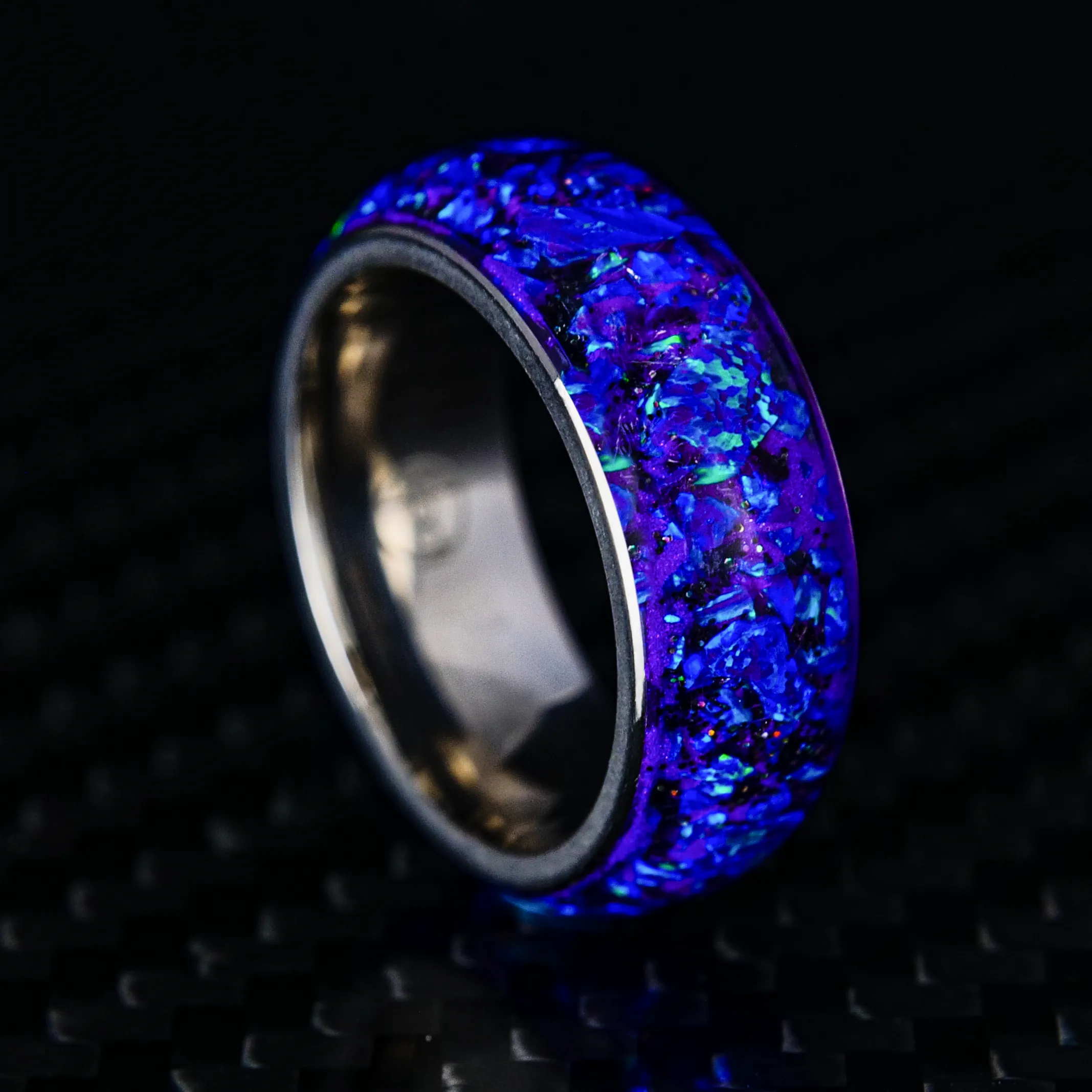 Lavender Opal Halo Glowstone Ring on Titanium