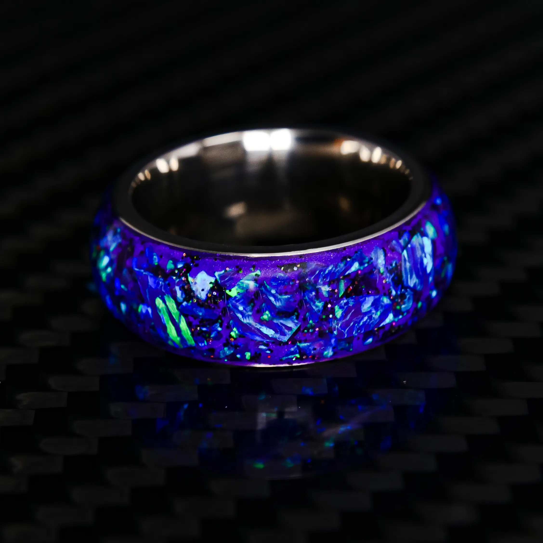 Lavender Opal Halo Glowstone Ring on Titanium