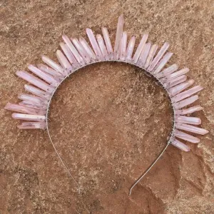 Luxury Crystal Quartz Tiara Bridal Racewear Crown Headdress Headband (Style 1) - Pink Quartz