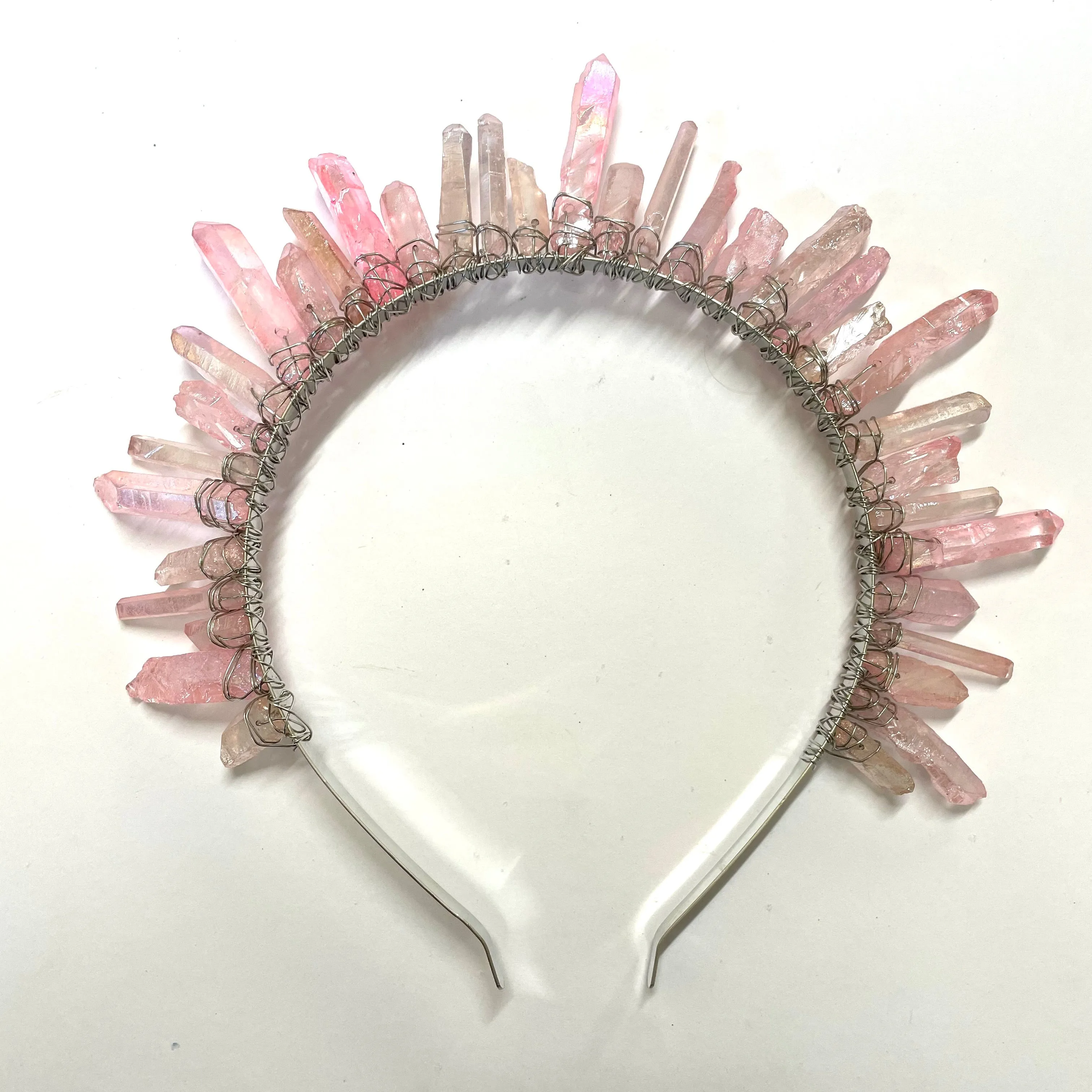 Luxury Crystal Quartz Tiara Bridal Racewear Crown Headdress Headband (Style 1) - Pink Quartz