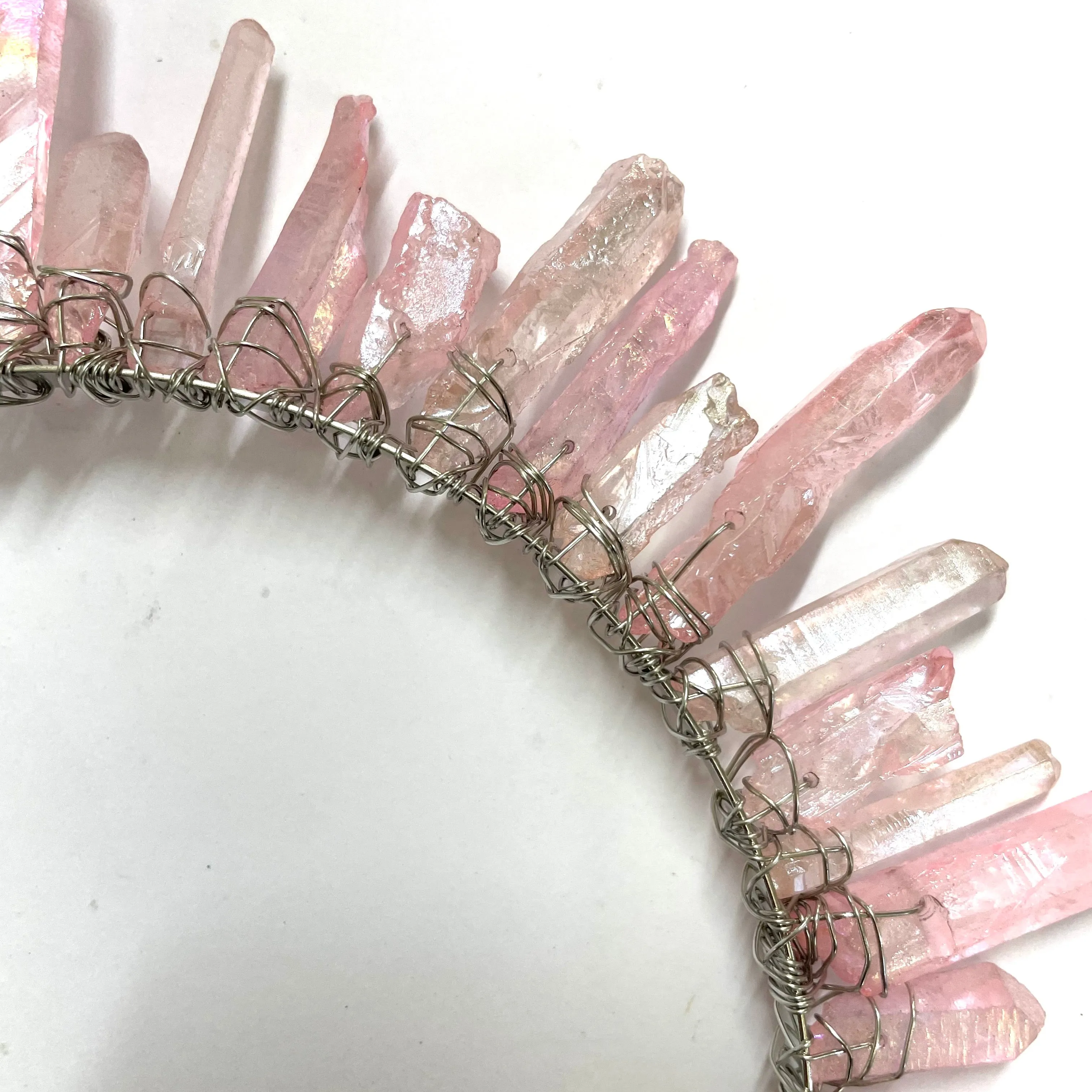 Luxury Crystal Quartz Tiara Bridal Racewear Crown Headdress Headband (Style 1) - Pink Quartz