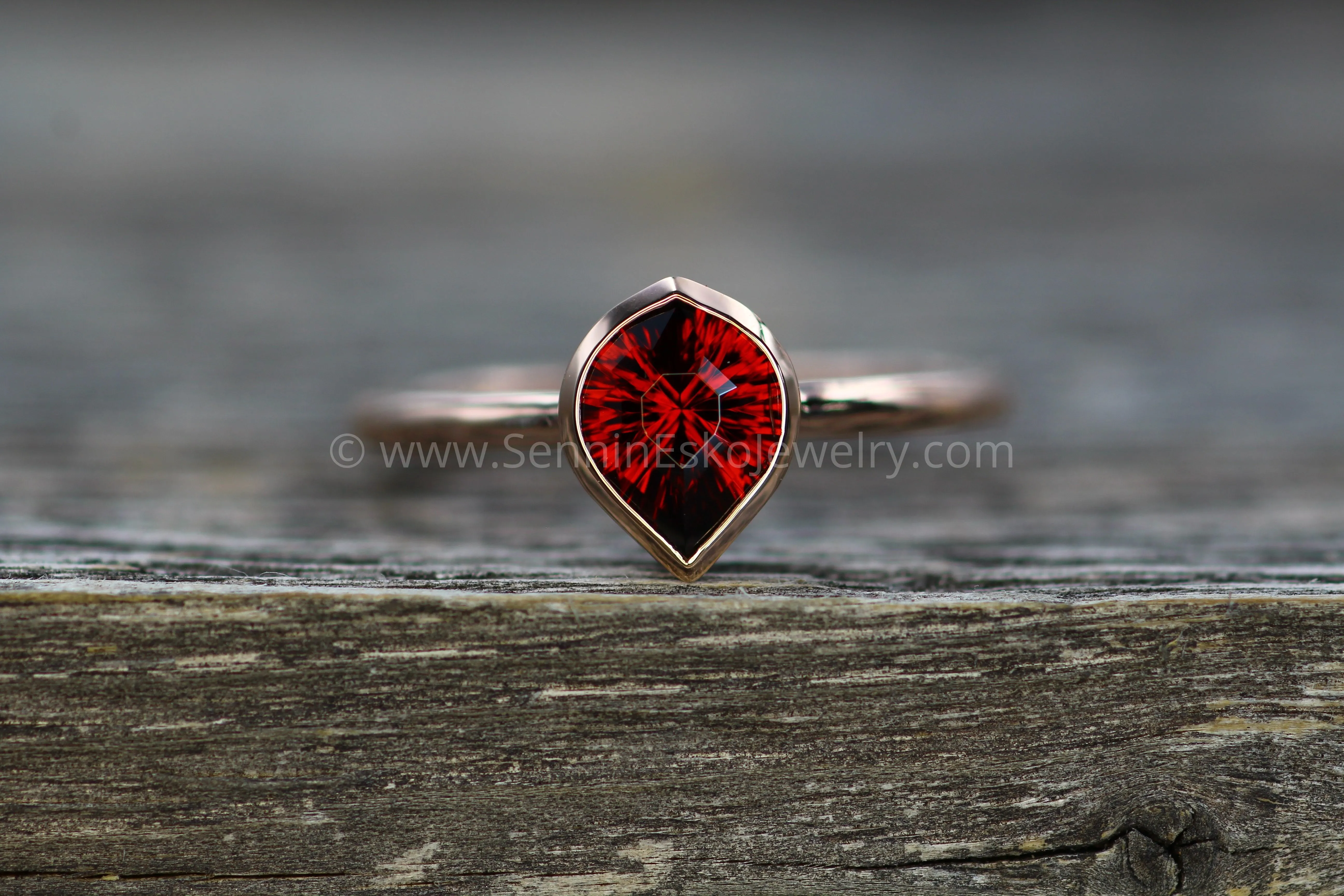 Medium/Lightweight Rose Gold Bezel Ring Setting - Depicted with Fantasy Cut Garnet (Setting Only, Center Stone Sold Separately)