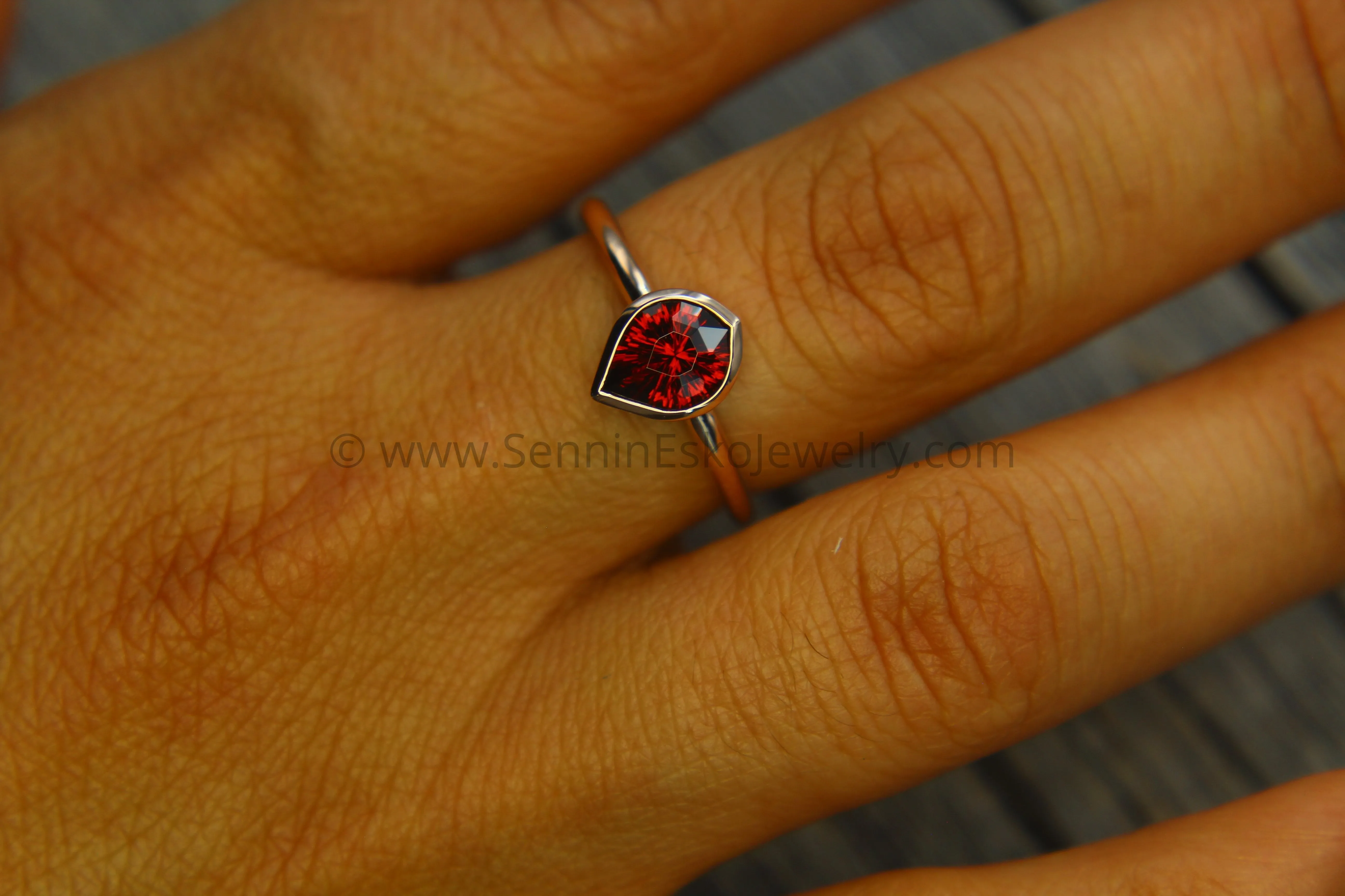 Medium/Lightweight Rose Gold Bezel Ring Setting - Depicted with Fantasy Cut Garnet (Setting Only, Center Stone Sold Separately)