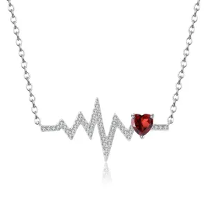 Natural Red Garnet Heartbeat Love Pendant Necklace