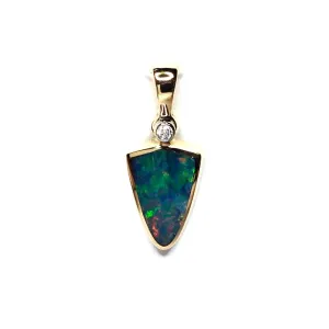 Opal Pendant Shield Inlaid Design with .02ct Round Diamond