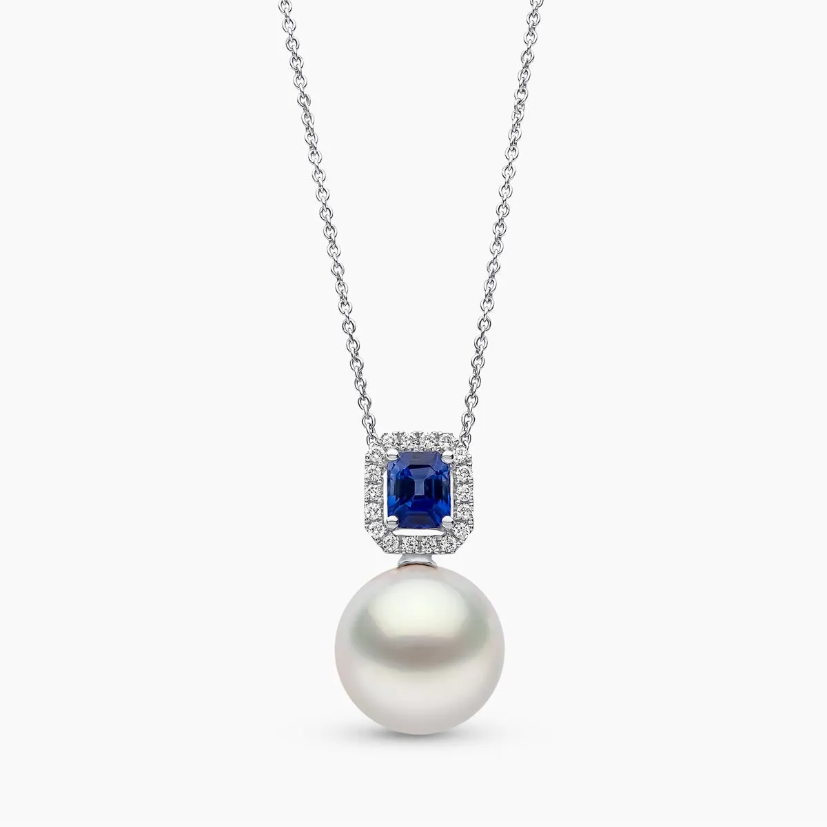 Ophelia 18K Gold South Sea Pearl Brilliant Cut Sapphire Diamond Pendant