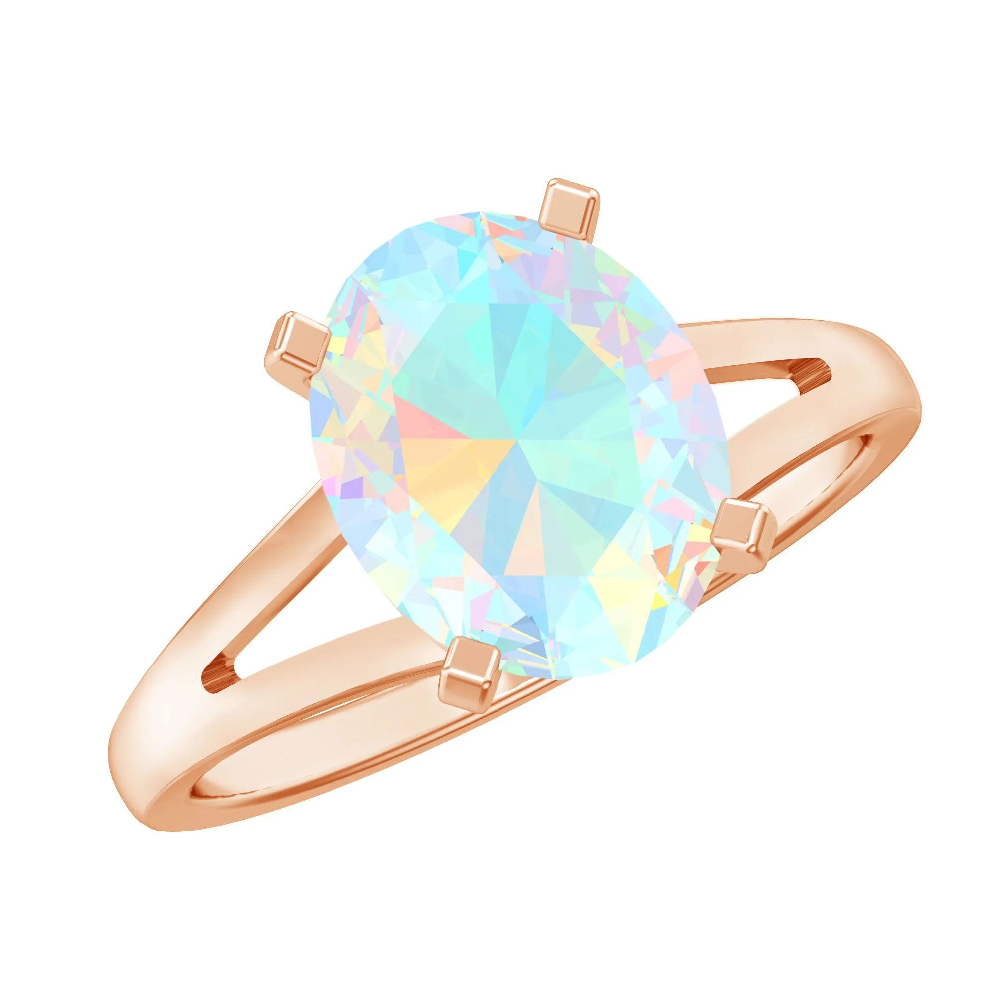 Oval Ethiopian Opal Solitaire Ring in Split Shank