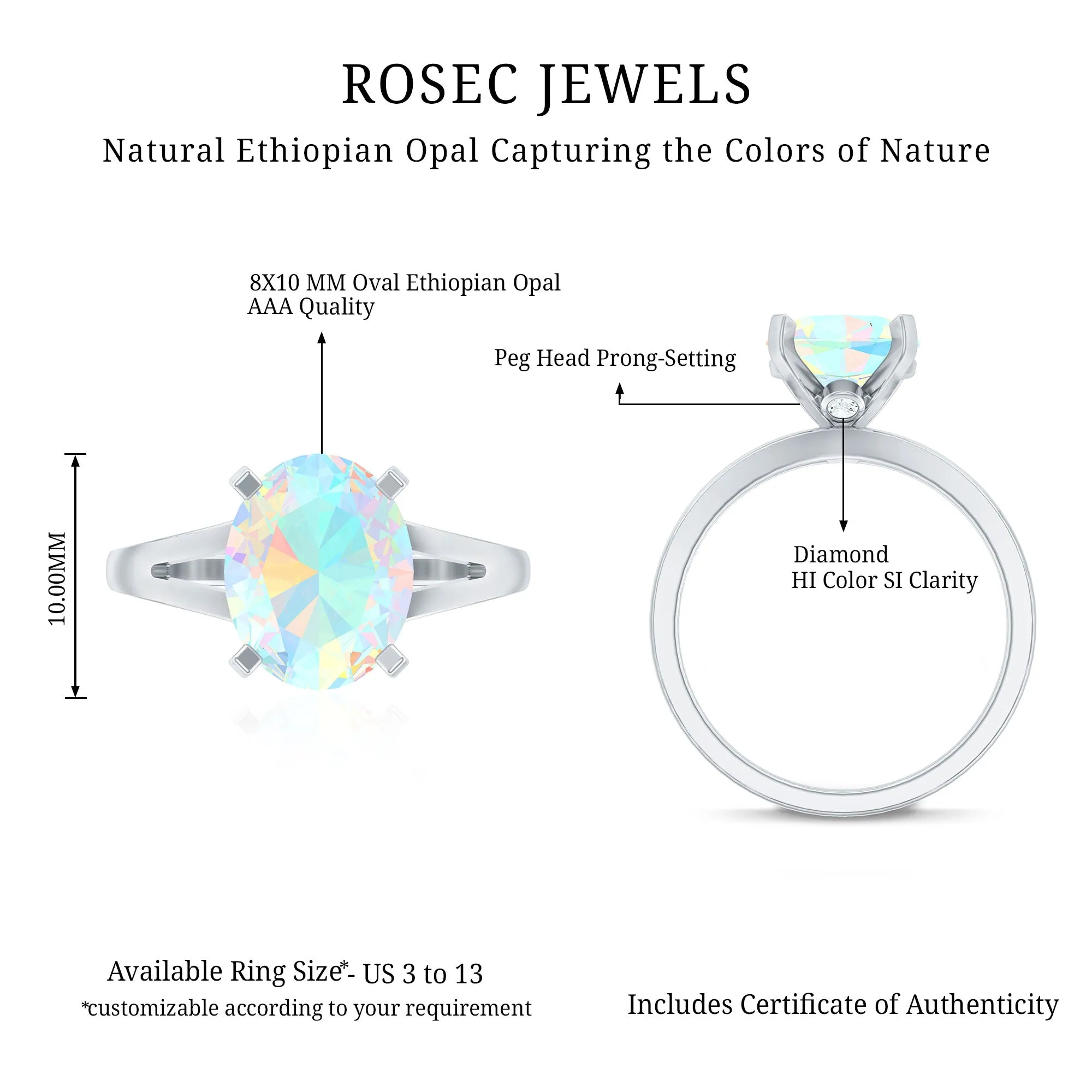 Oval Ethiopian Opal Solitaire Ring in Split Shank