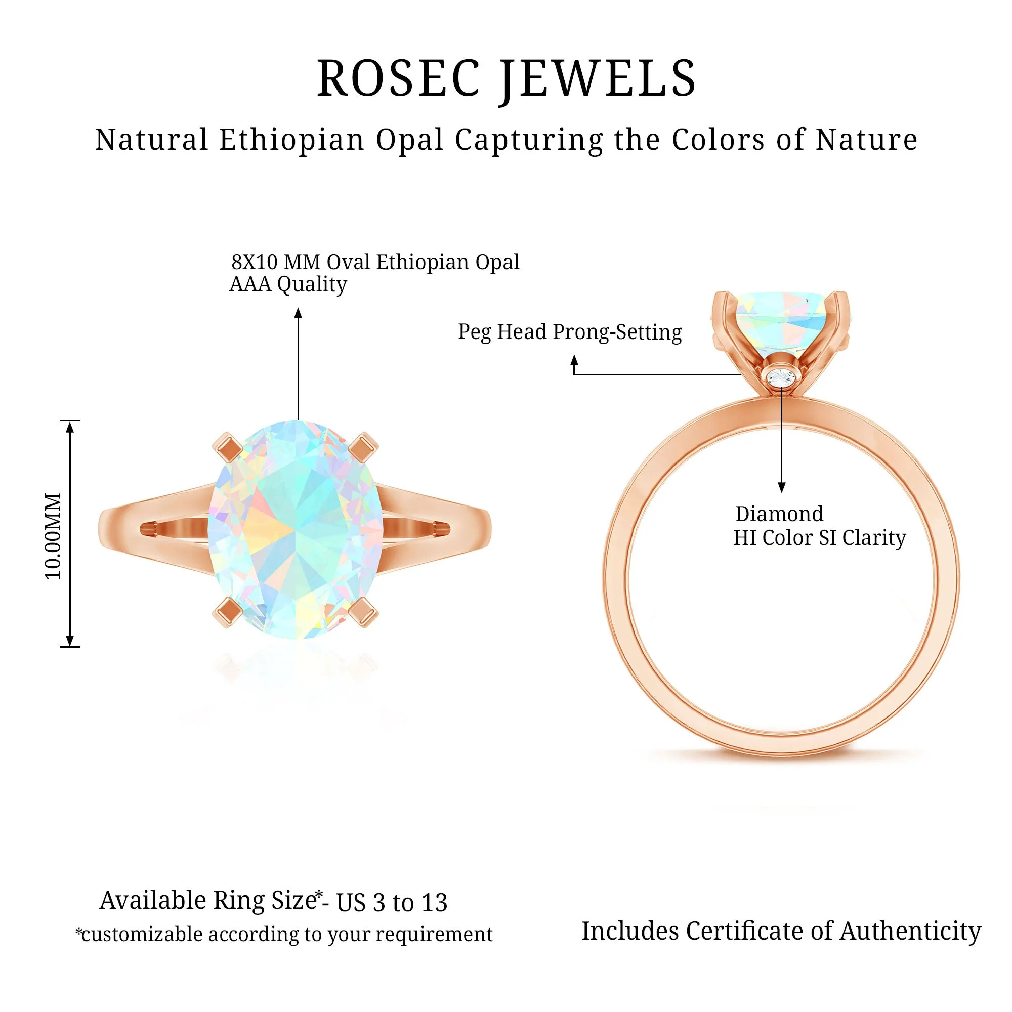 Oval Ethiopian Opal Solitaire Ring in Split Shank