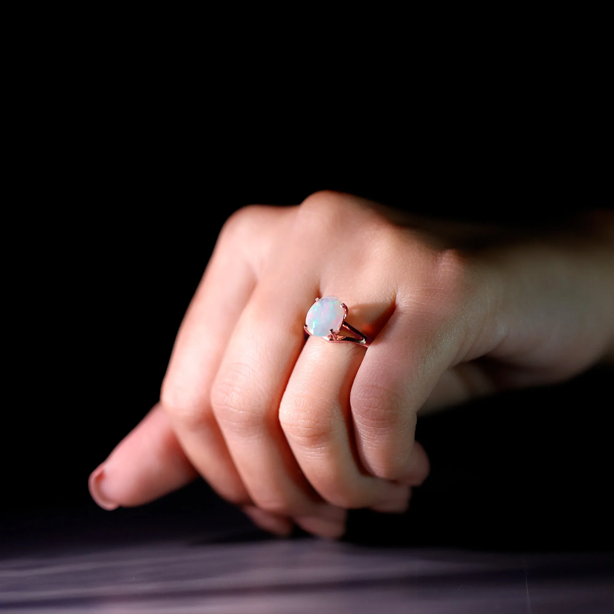 Oval Ethiopian Opal Solitaire Ring in Split Shank