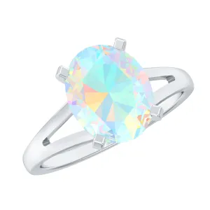 Oval Ethiopian Opal Solitaire Ring in Split Shank