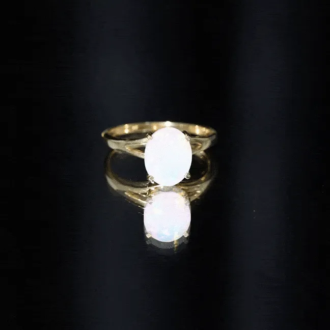 Oval Ethiopian Opal Solitaire Ring in Split Shank