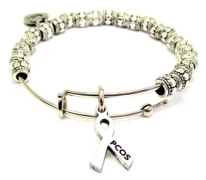 PCOS Awareness Ribbon Metal Beaded Bracelet