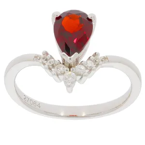 Pear Red Garnet Sterling Silver Ring with Moissanite Accent