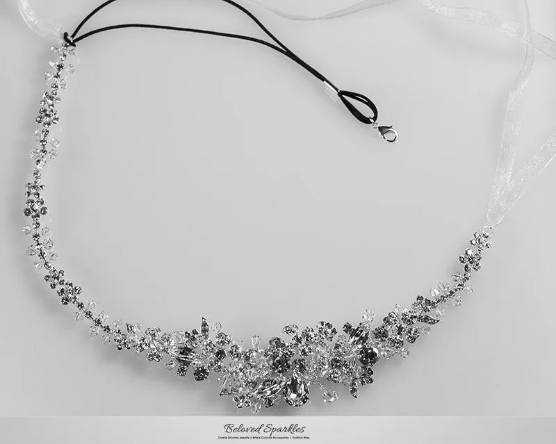 Persis Delicate Cluster Silver Hair Tie Headband | Swarovski Crystal