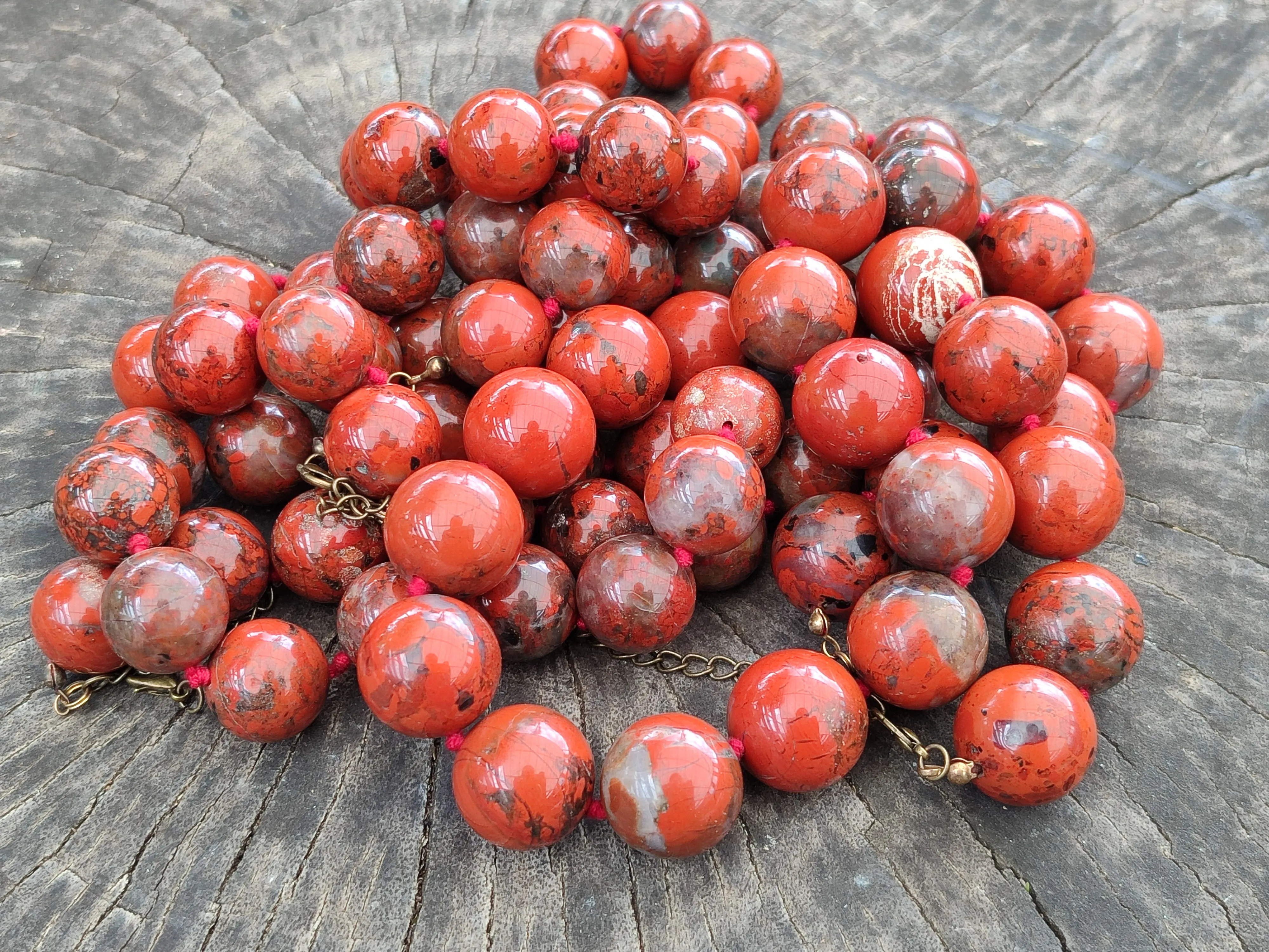 Polished Brecciated Red Jasper Ball Shaped Beaded Necklace - Sold Per Item - From South Africa