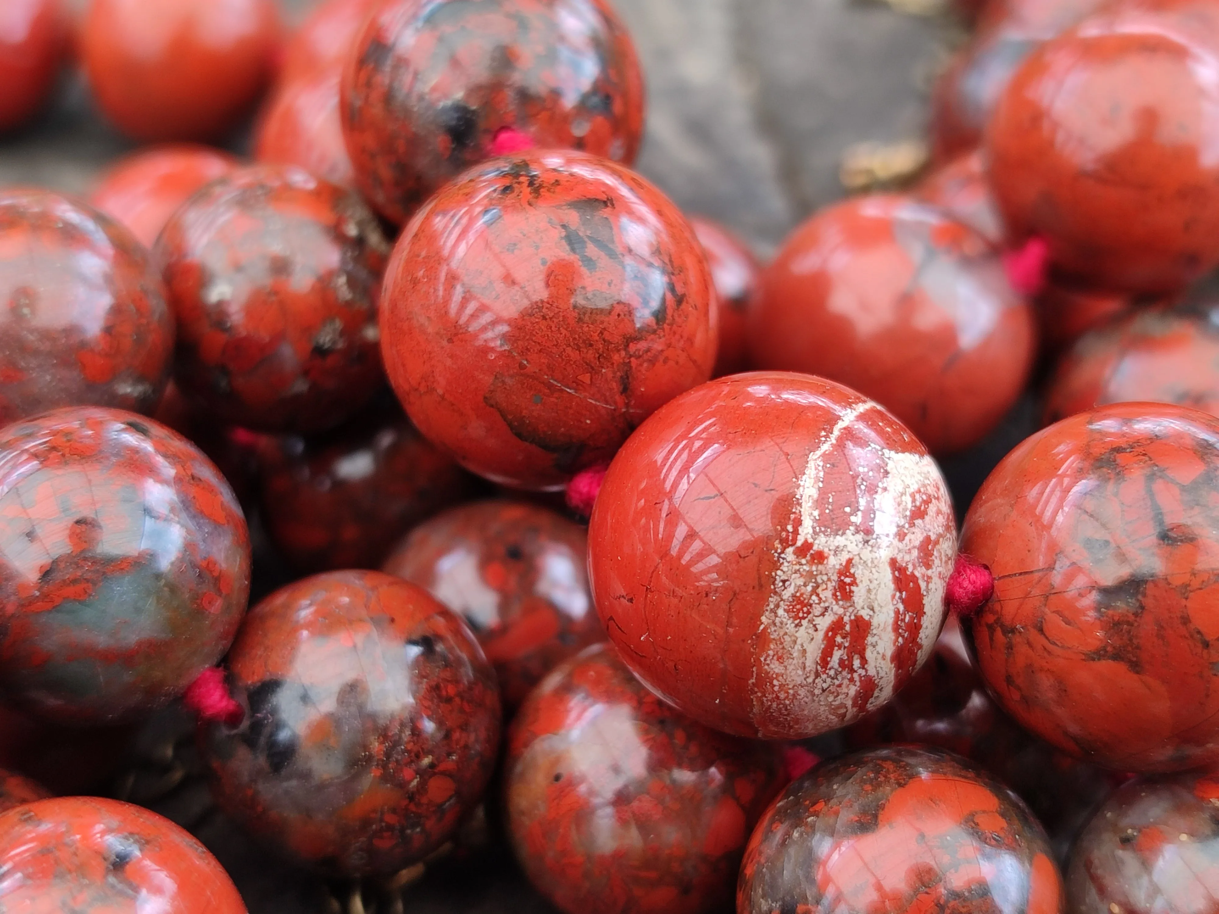 Polished Brecciated Red Jasper Ball Shaped Beaded Necklace - Sold Per Item - From South Africa