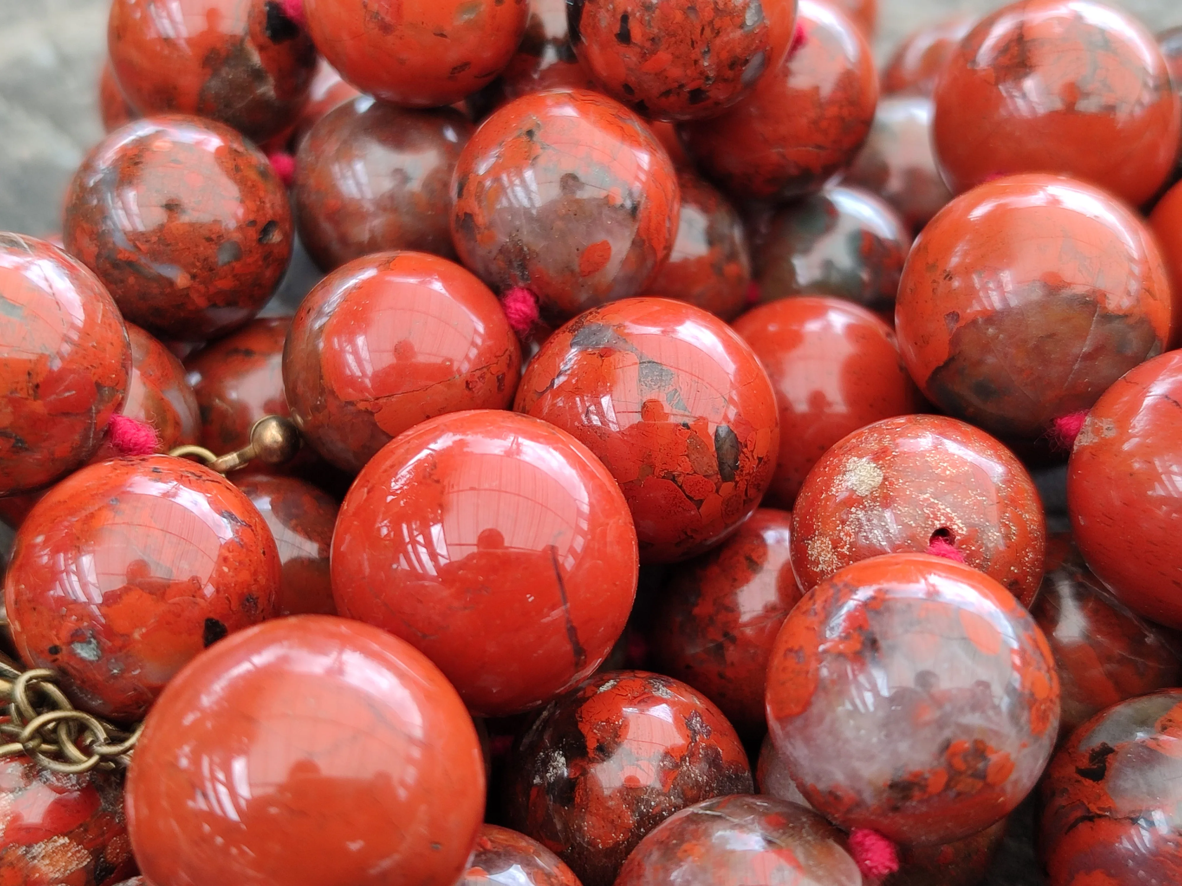 Polished Brecciated Red Jasper Ball Shaped Beaded Necklace - Sold Per Item - From South Africa