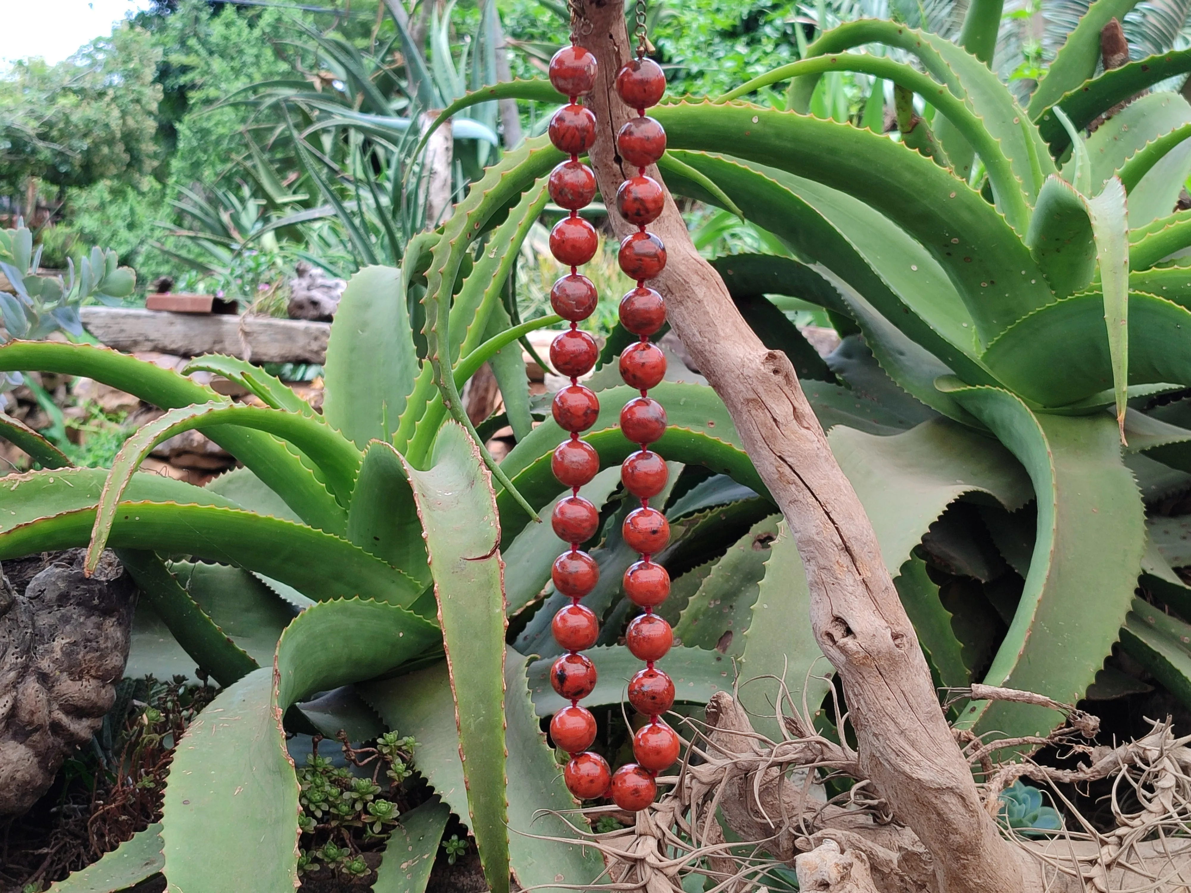 Polished Brecciated Red Jasper Ball Shaped Beaded Necklace - Sold Per Item - From South Africa