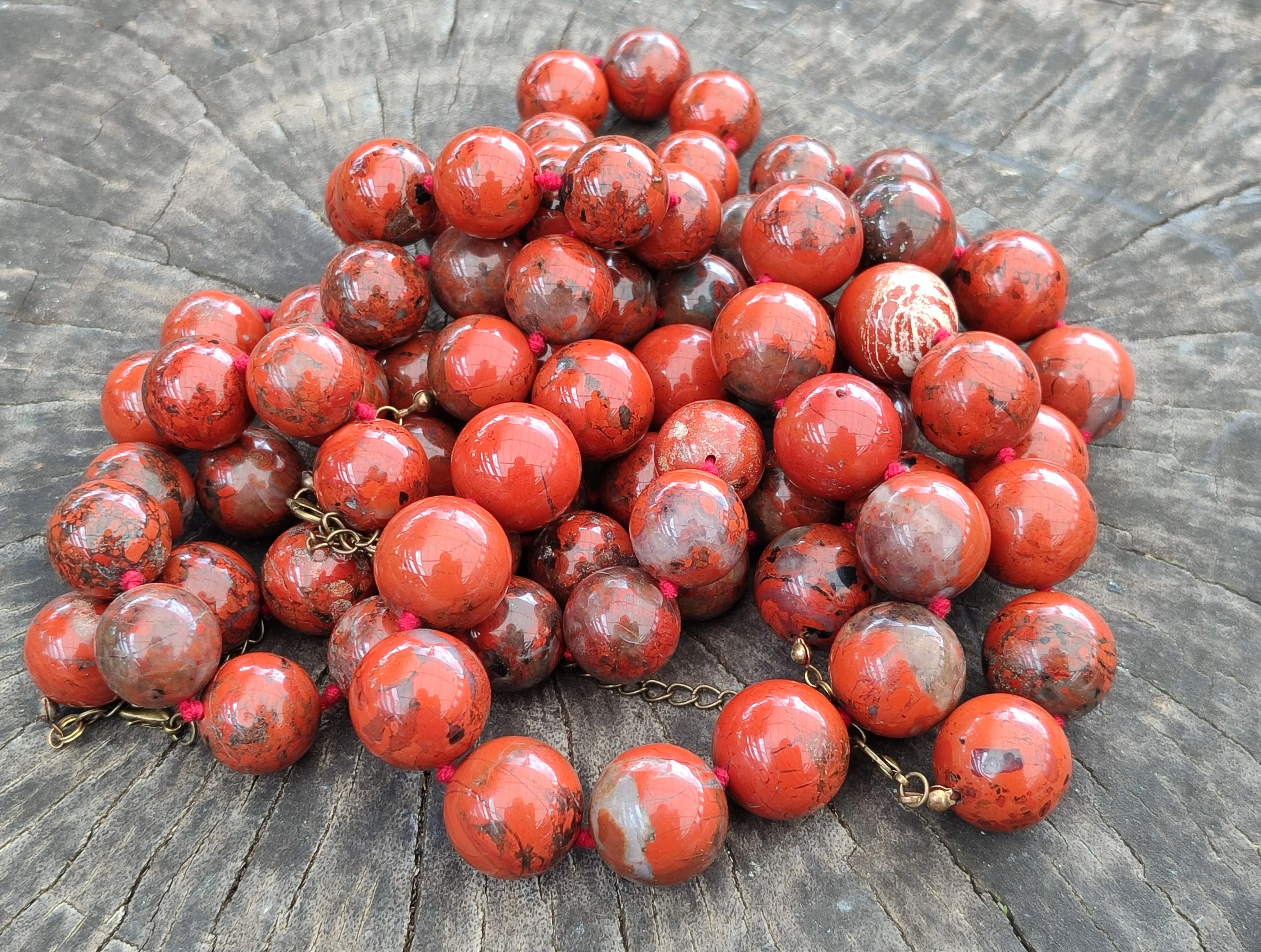 Polished Brecciated Red Jasper Ball Shaped Beaded Necklace - Sold Per Item - From South Africa