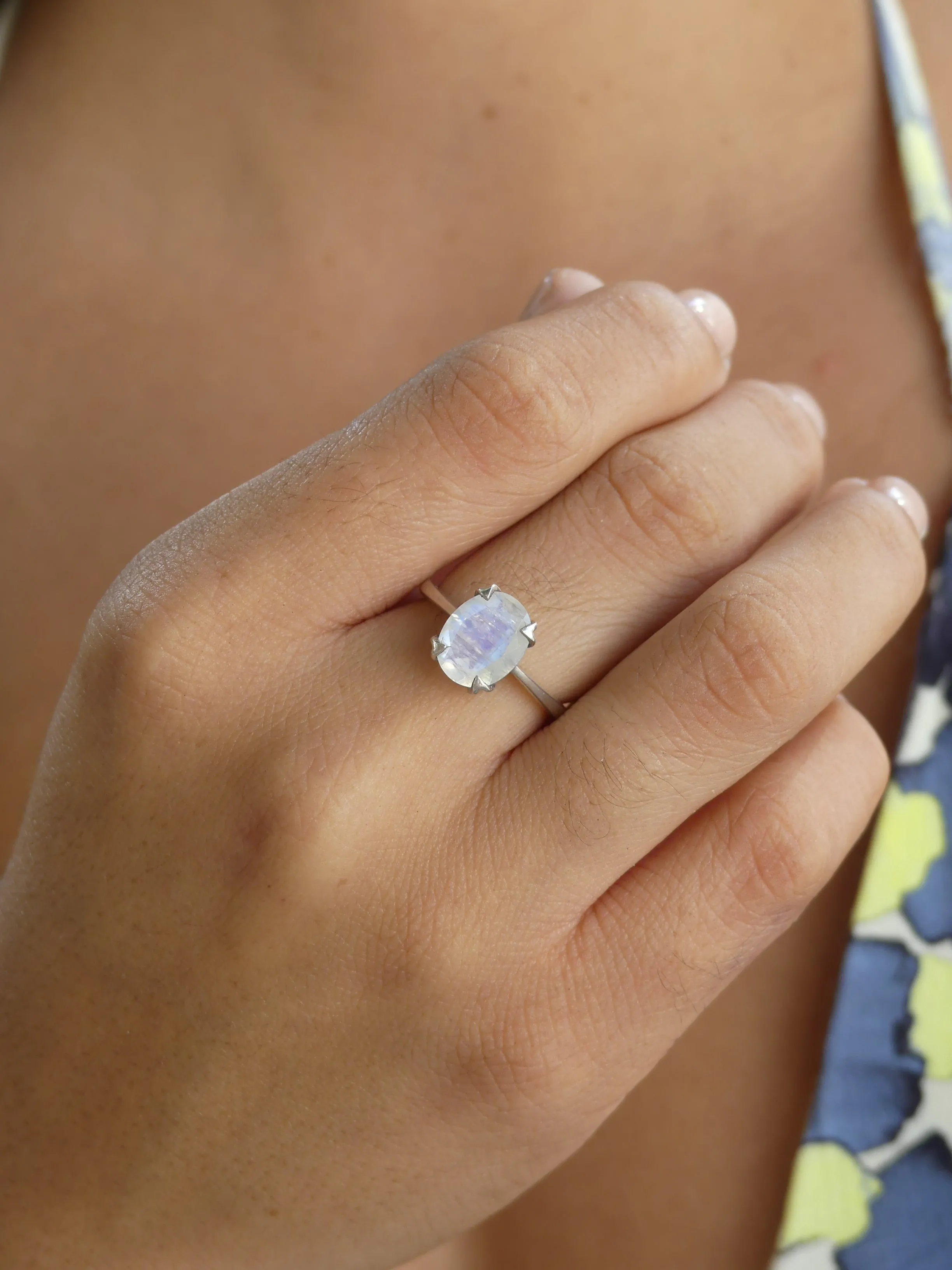 Rainbow Moonstone Everyday Classic .925 Sterling Silver Ring