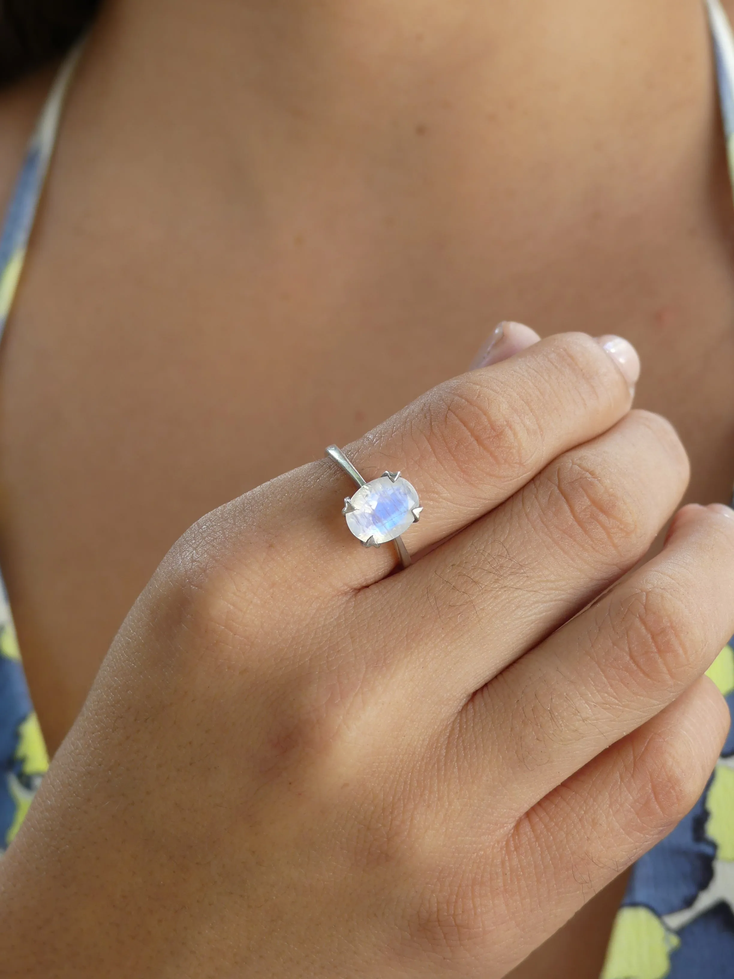 Rainbow Moonstone Everyday Classic .925 Sterling Silver Ring