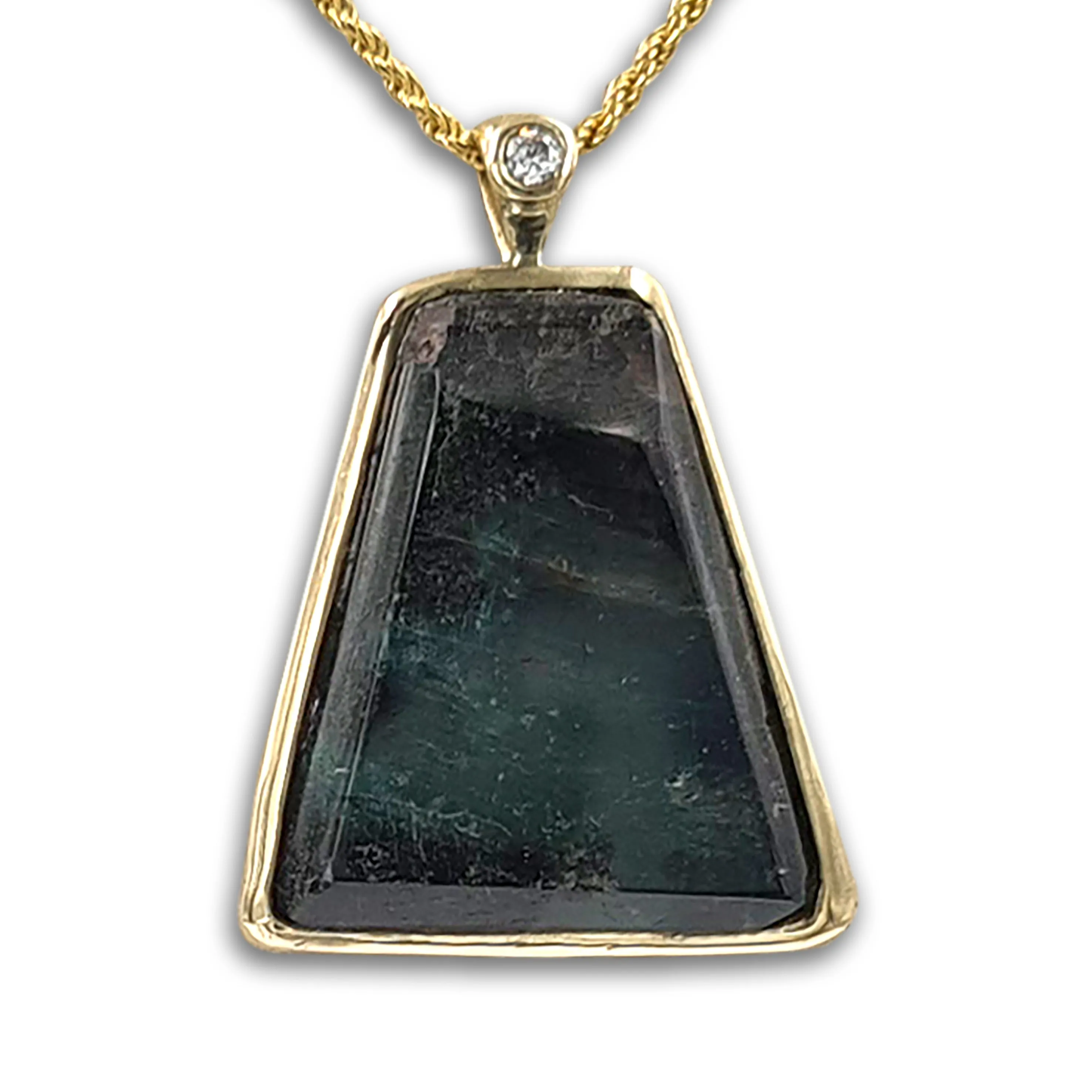 Raw Emerald Free form 14K gold pendant set with diamond