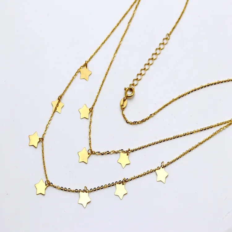 Real Gold Double layer Dangler Star Choker Adjustable Size Necklace 2289-111 N1321