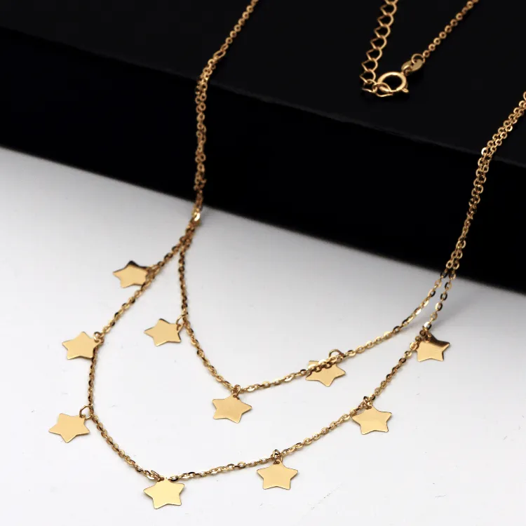 Real Gold Double layer Dangler Star Choker Adjustable Size Necklace 2289-111 N1321