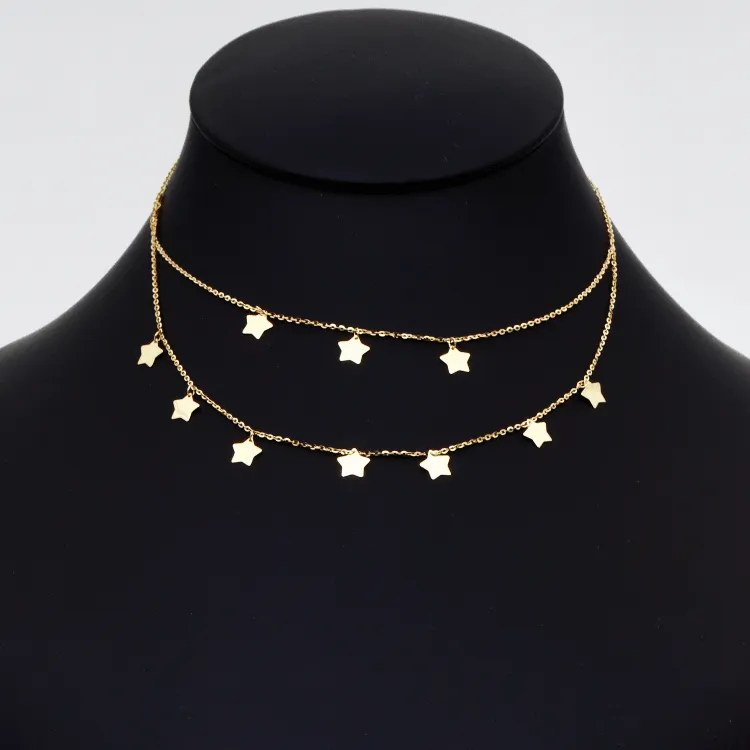 Real Gold Double layer Dangler Star Choker Adjustable Size Necklace 2289-111 N1321