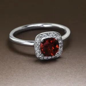 Red Garnet Halo Ring