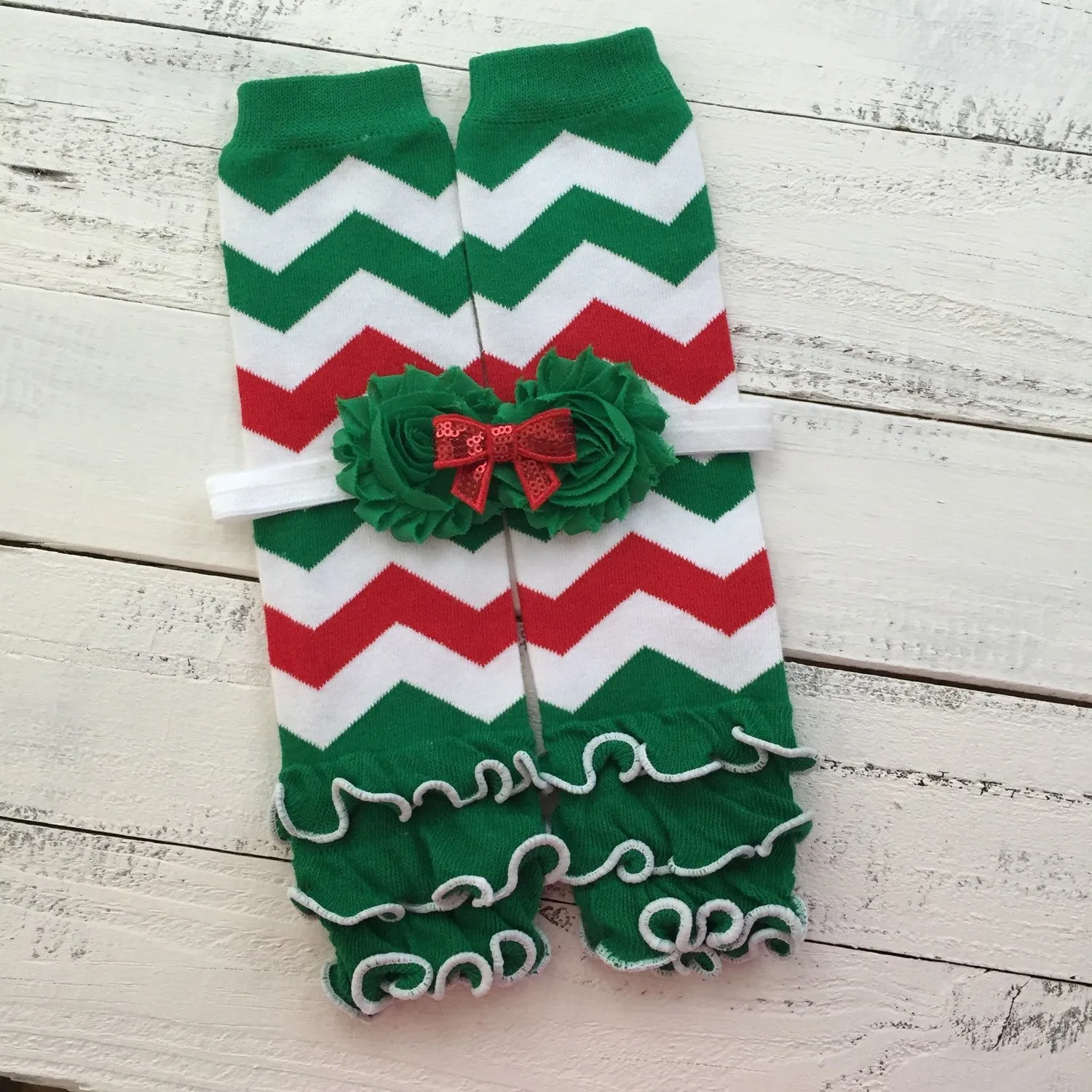 Red Green White Chevron leg warmers and optional headband