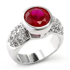 Rhodium Brass Ring with Synthetic Garnet in Ruby for Women Style 6X223