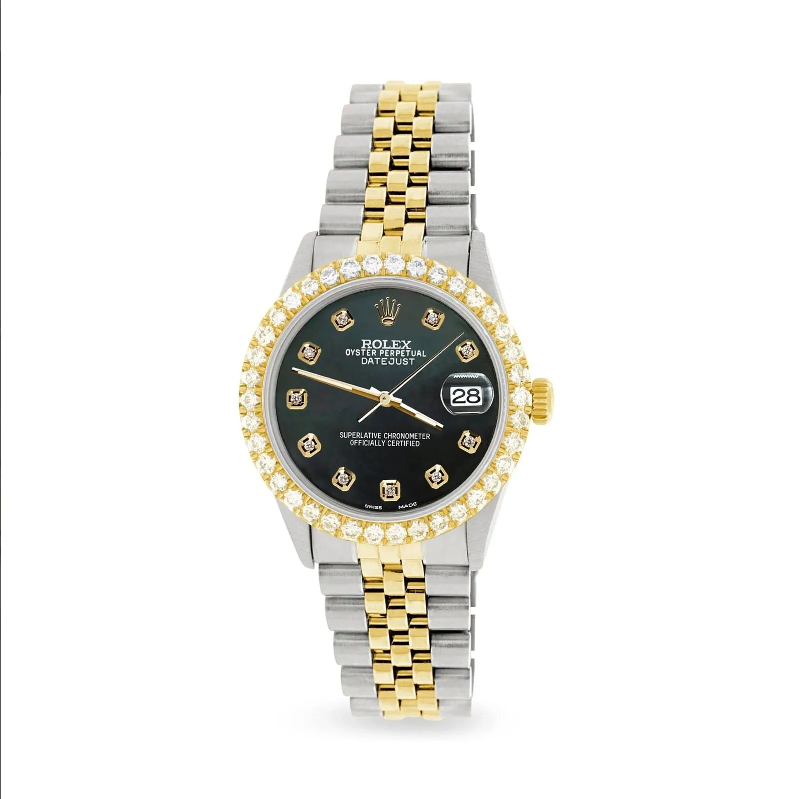 Rolex Datejust 36mm 2-Tone Watch 3.05ct Diamond Bezel/Black MOP Diamond Dial TFJ-142508528