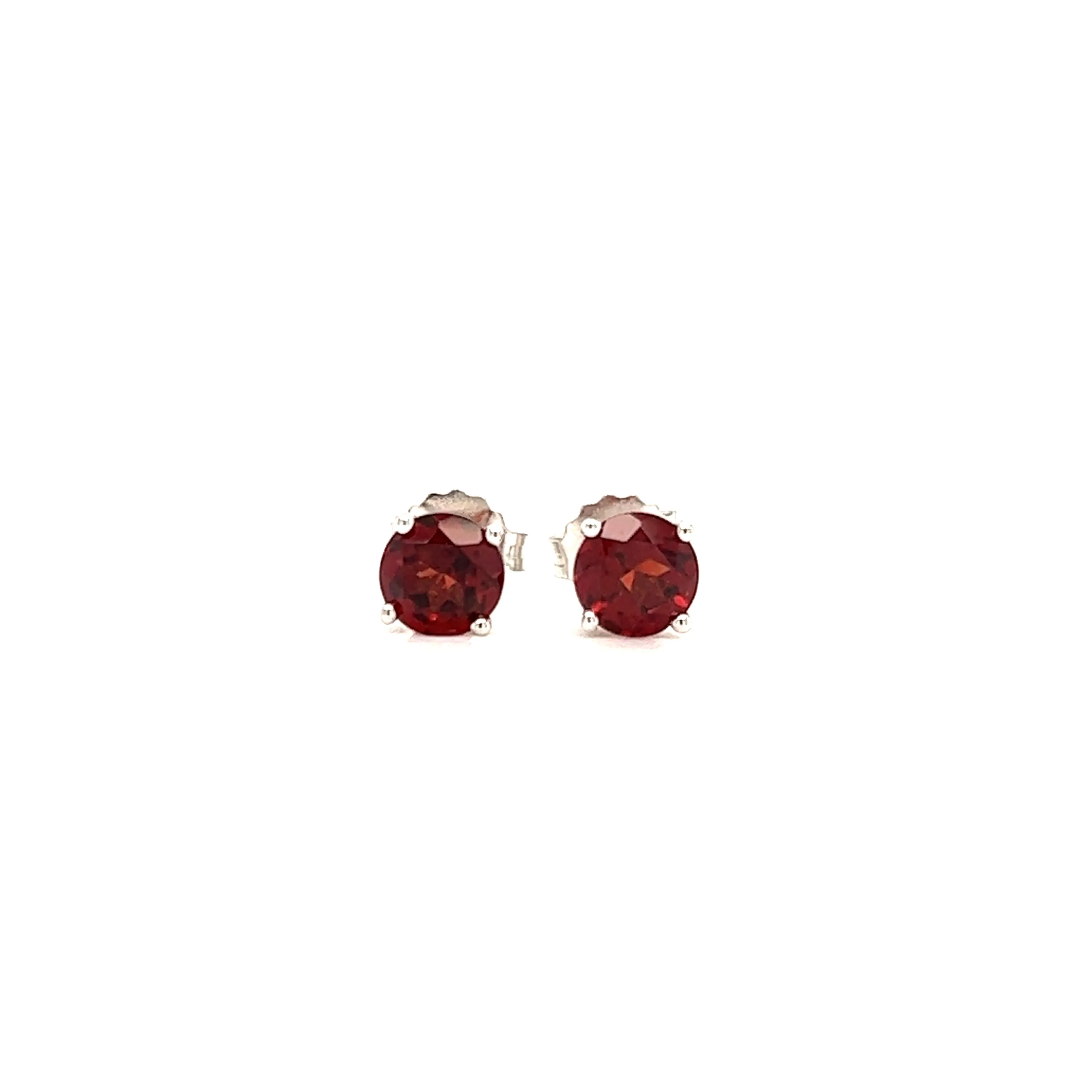 Round Garnet 5mm Stud Earrings in 14K White Gold