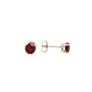 Round Garnet 5mm Stud Earrings in 14K White Gold