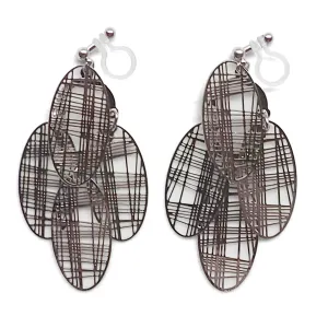 Silver gingham check filigree invisible clip on earrings