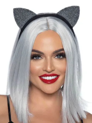 Silver glitter cat ear headband