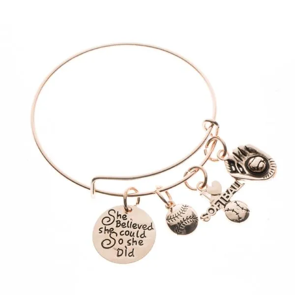 Softball She Believe She Could So She Did Bangle Bracelet