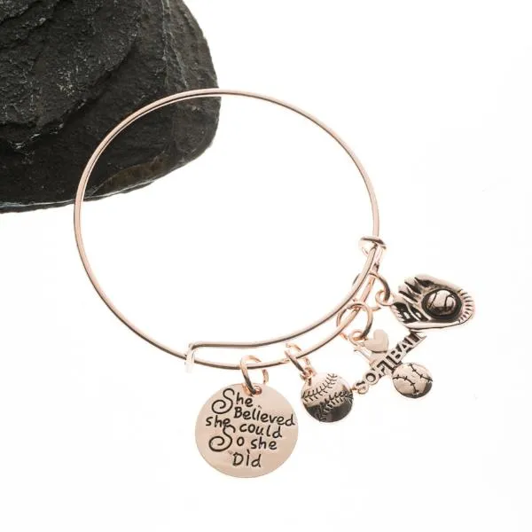 Softball She Believe She Could So She Did Bangle Bracelet