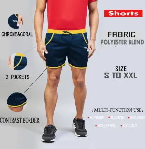 Solid Men Shorts (Navy Yellow) (Pack of 1)