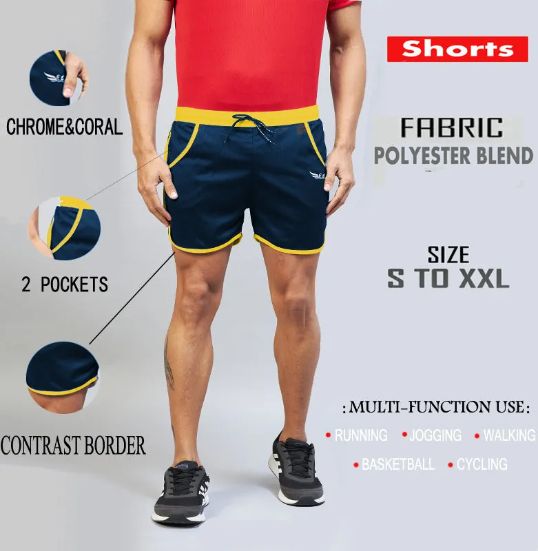 Solid Men Shorts (Navy Yellow) (Pack of 1)