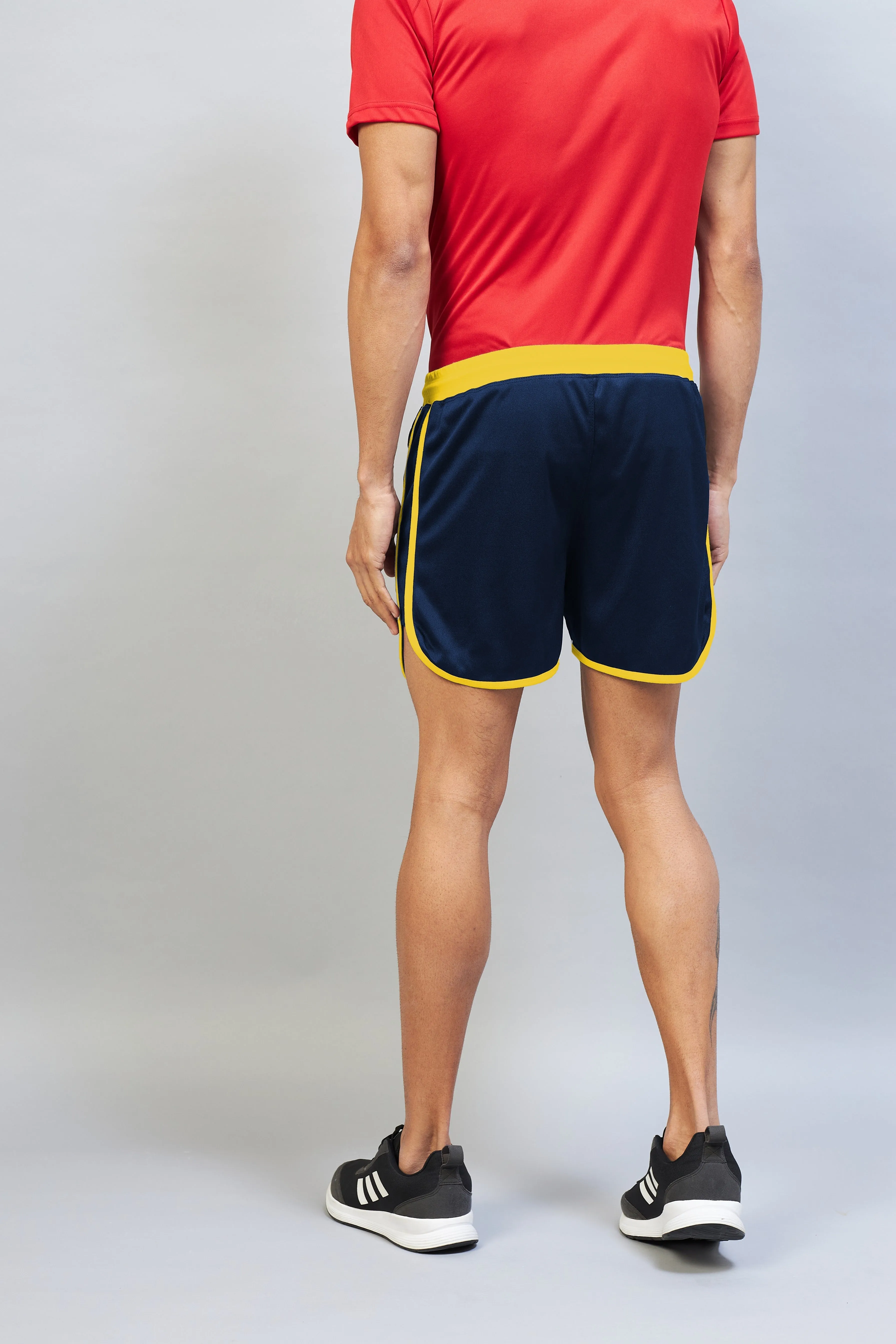 Solid Men Shorts (Navy Yellow) (Pack of 1)