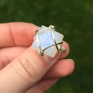 Stunning Large Square White Moonstone Silver Plated Ring